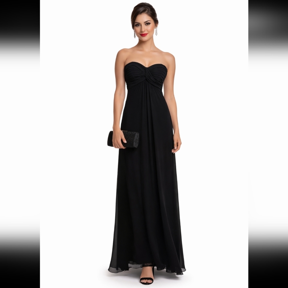 Tadashi Vintage 100% silk chiffon strapless gown cocktail floor lenght dress